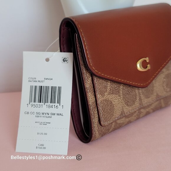 COACH Wyn Small Wallet In Colorblocked Signature Canvas & Leather-Tan Rust - Picture 15 of 16